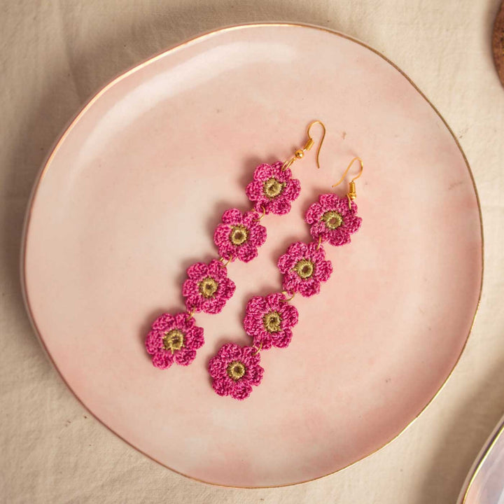 Handmade Crochet Pink Daisies Earrings