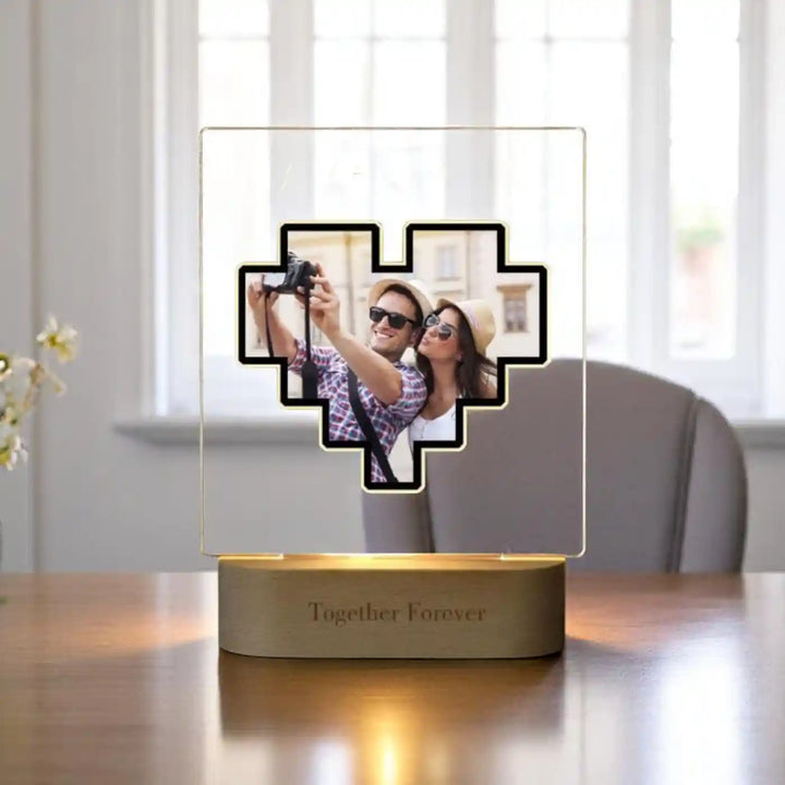 Photo Personalized Printed Heart Frame Acrylic Table Lamp