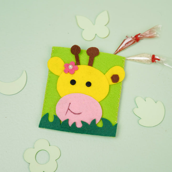 Handmade Giraffe Theme Felt Kids Roli Chawal Pouch