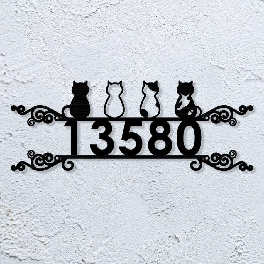 Personalized Laser Cut Cats Theme Steel Name Plate - Mounted on Exterior Wall