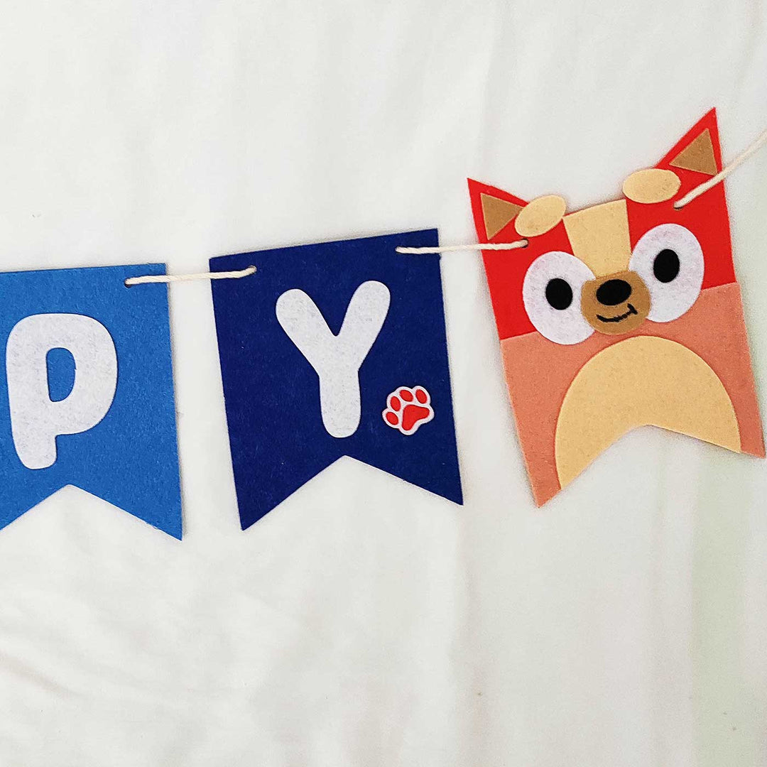 Handmade Bluey Theme Felt Happy Birthday Banner