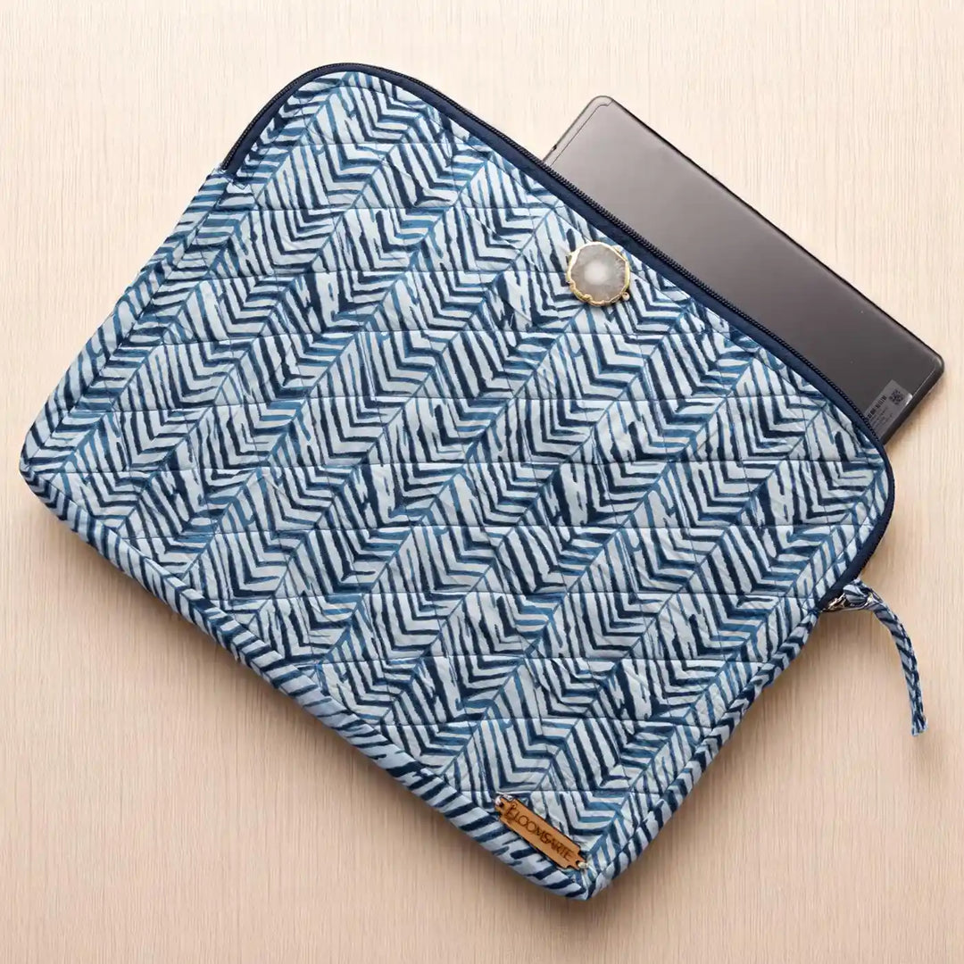 Blue Zebra Cotton Ecofriendly iPad Sleeve With Agate Accent | 12 x 9 inch