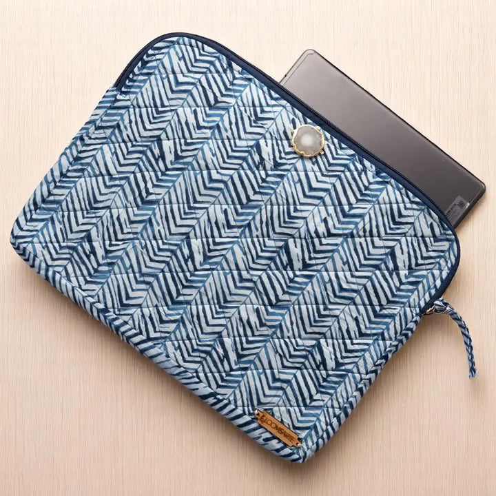Blue Zebra Cotton Ecofriendly iPad Sleeve With Agate Accent | 12 x 9 inch