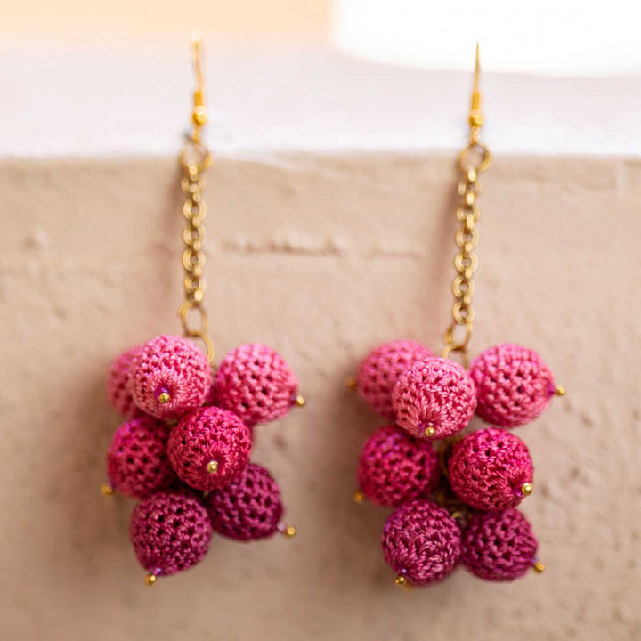 Handmade Crochet Pink Ombre Viscose Thread Swing Earrings
