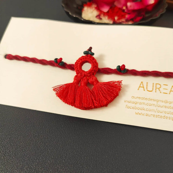 Handmade Mirror Work & Tassels Rakhi With Roli Chawal