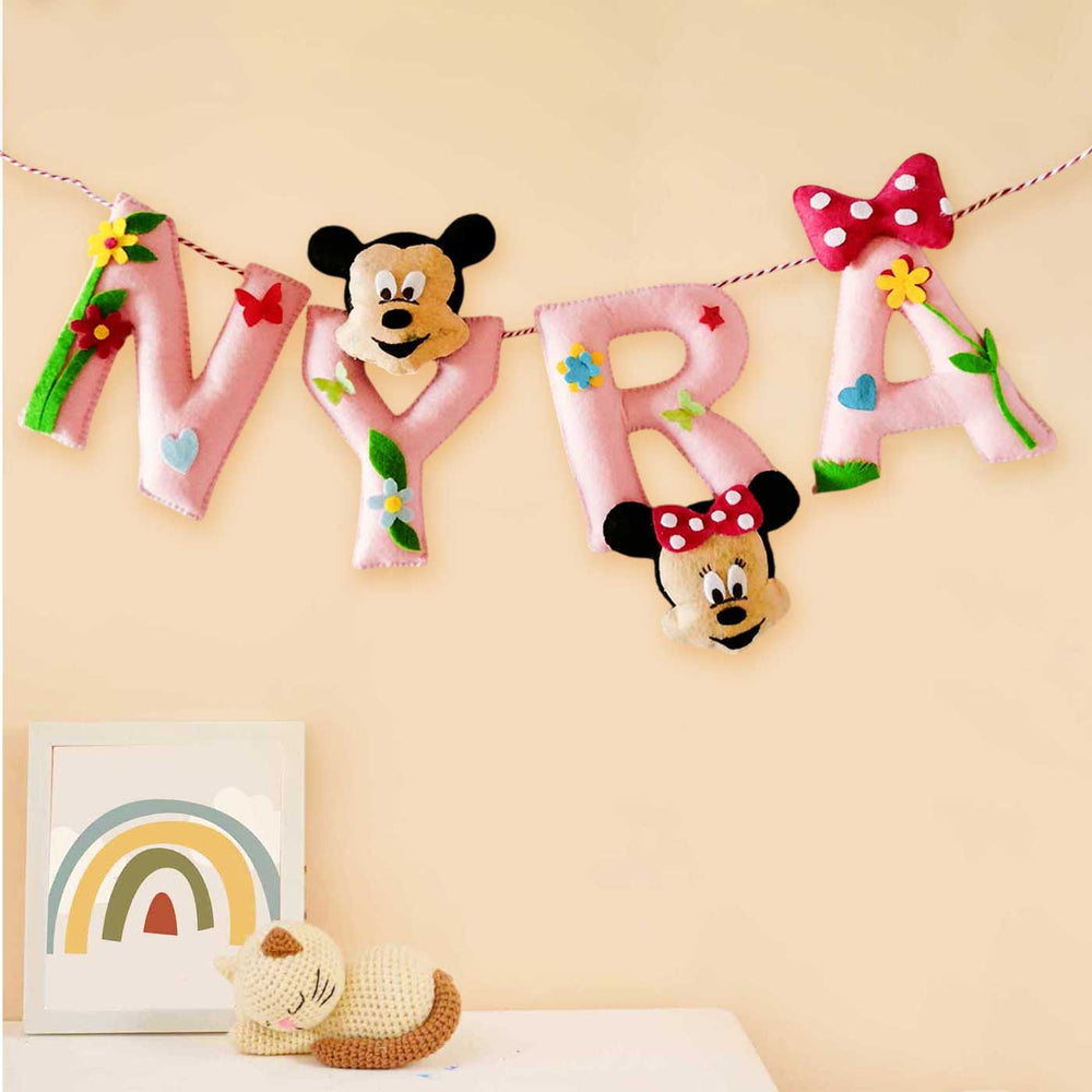 Personalized Mickey Mouse Theme Felt Bunting - Name Garland Hanging Against Wall