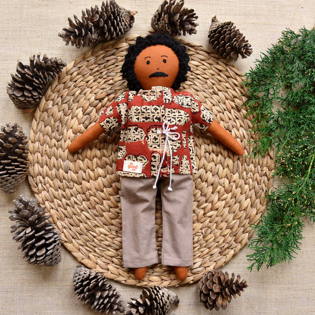 Nilah's Appa (Father) In Shirt & Pant | Soft Hand-Stitched Sustainable Indian Play Doll