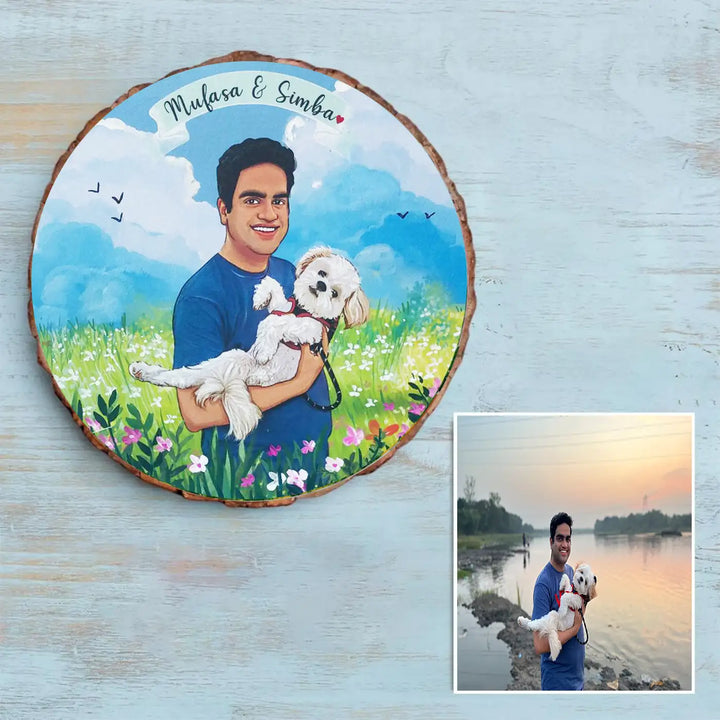 Photo Caricature Bark Nameplate with Stand