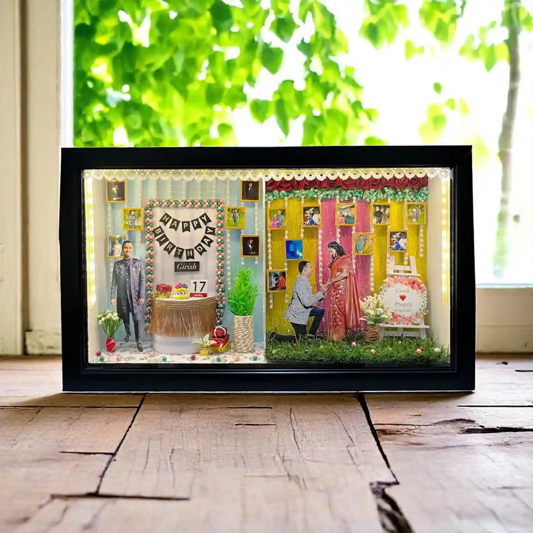 Photo Personalized Handmade Two Partition Design Birthday MDF Wood Decorative Plaque With Lights