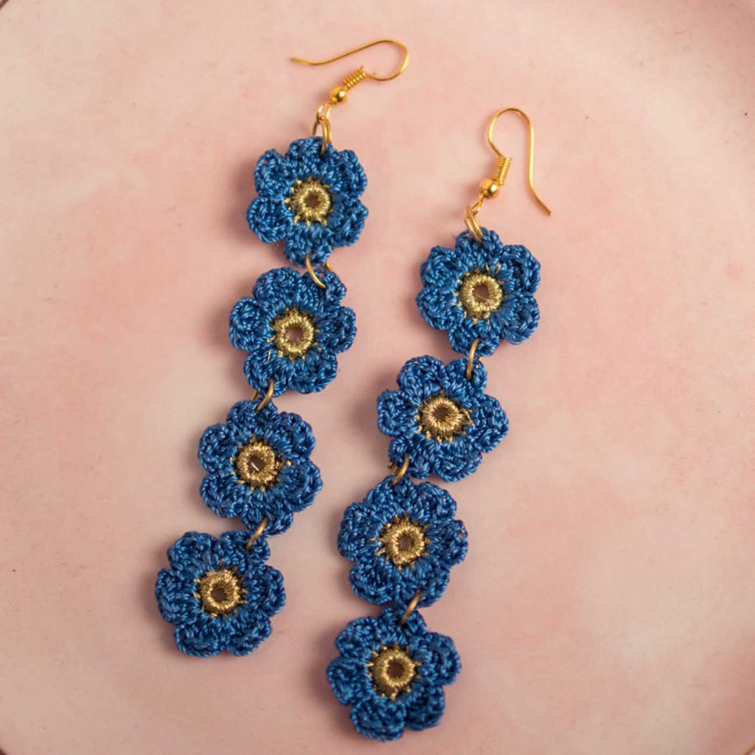 Handmade Crochet Blue Daisies Earrings