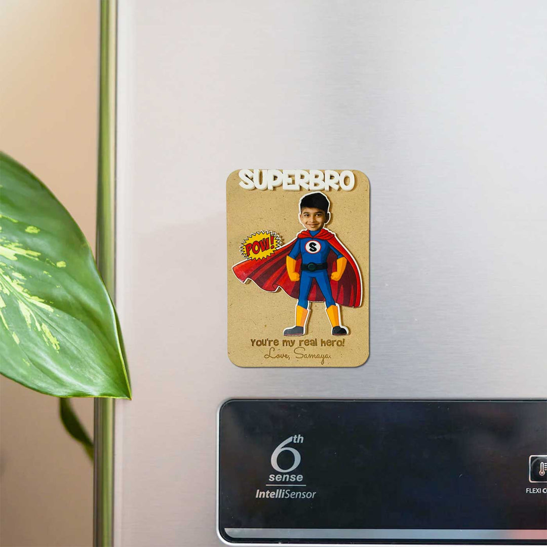 Photo Personalized Handmade Super Hero Theme Mdf Wood Fridge Magnet For Brother