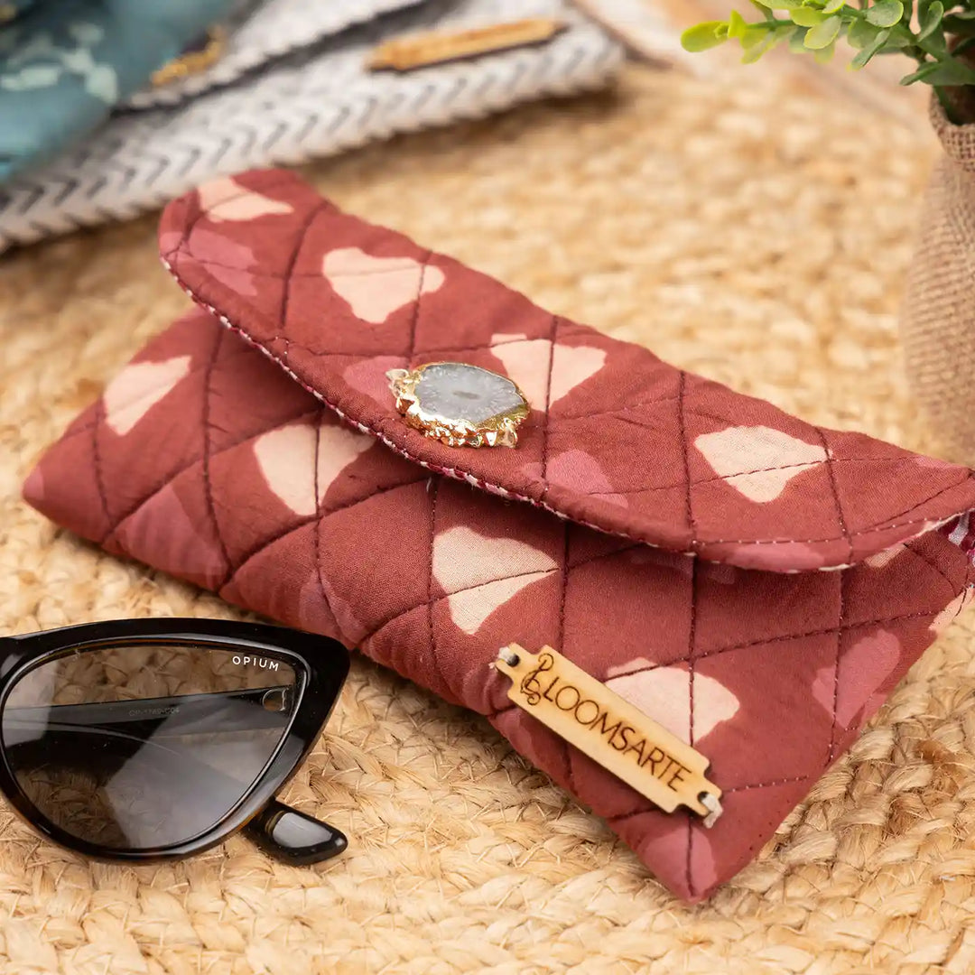 Red Cotton Elegant & Protective Ecofriendly Spectacle Case With Agate Accent | 7 x 3.75 inch