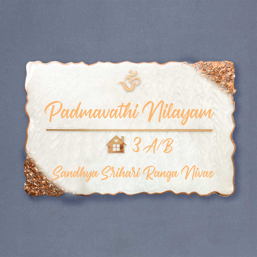 Personalized Pearl White Swirl Design Resin Name Plate - Front View with Name Personalization