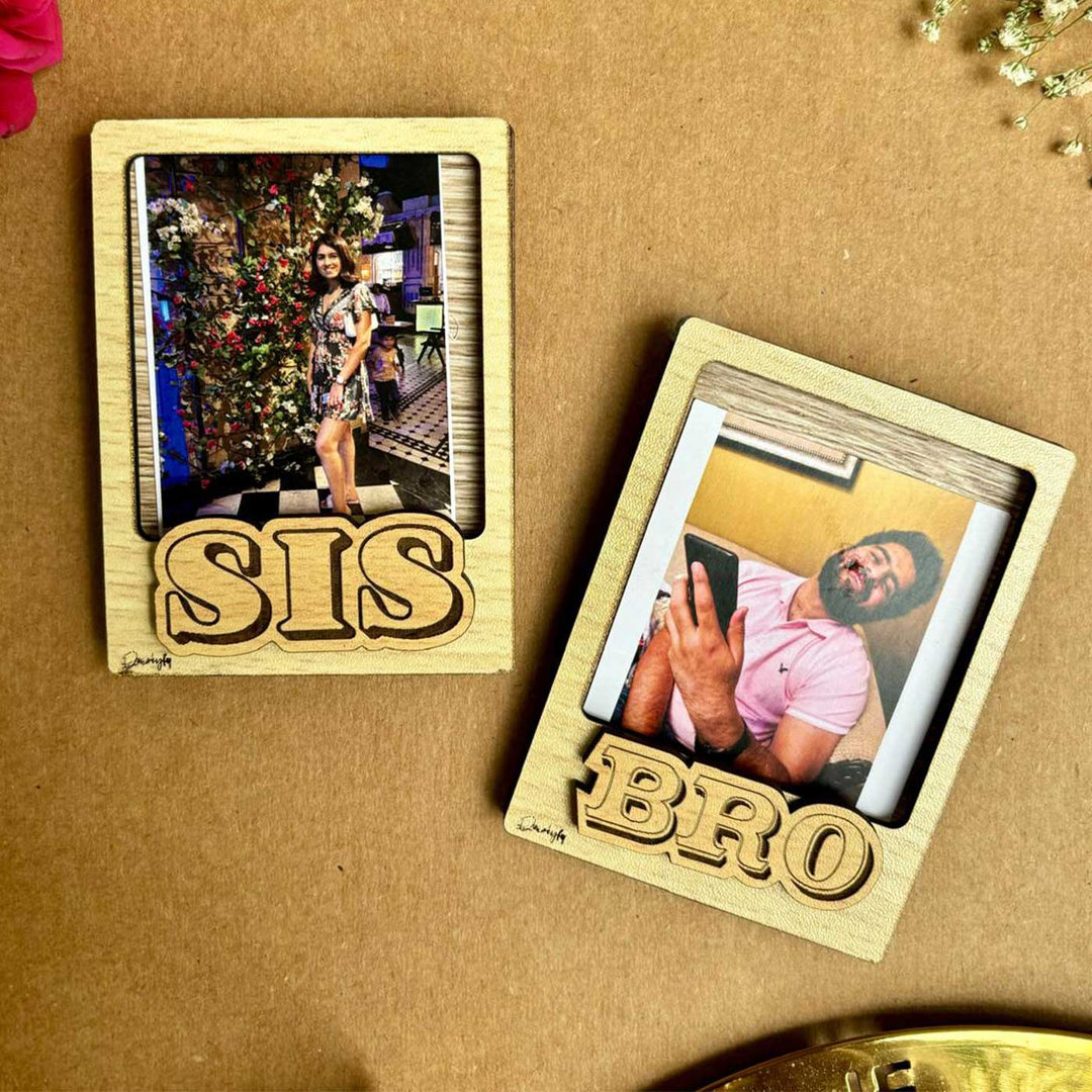 Photo Personalized Sibling Theme Wooden Fridge Magnet | Set of 2