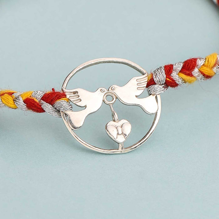 Handmade Dove Design Silver Rakhi For Brother - Charm Detail Close-up