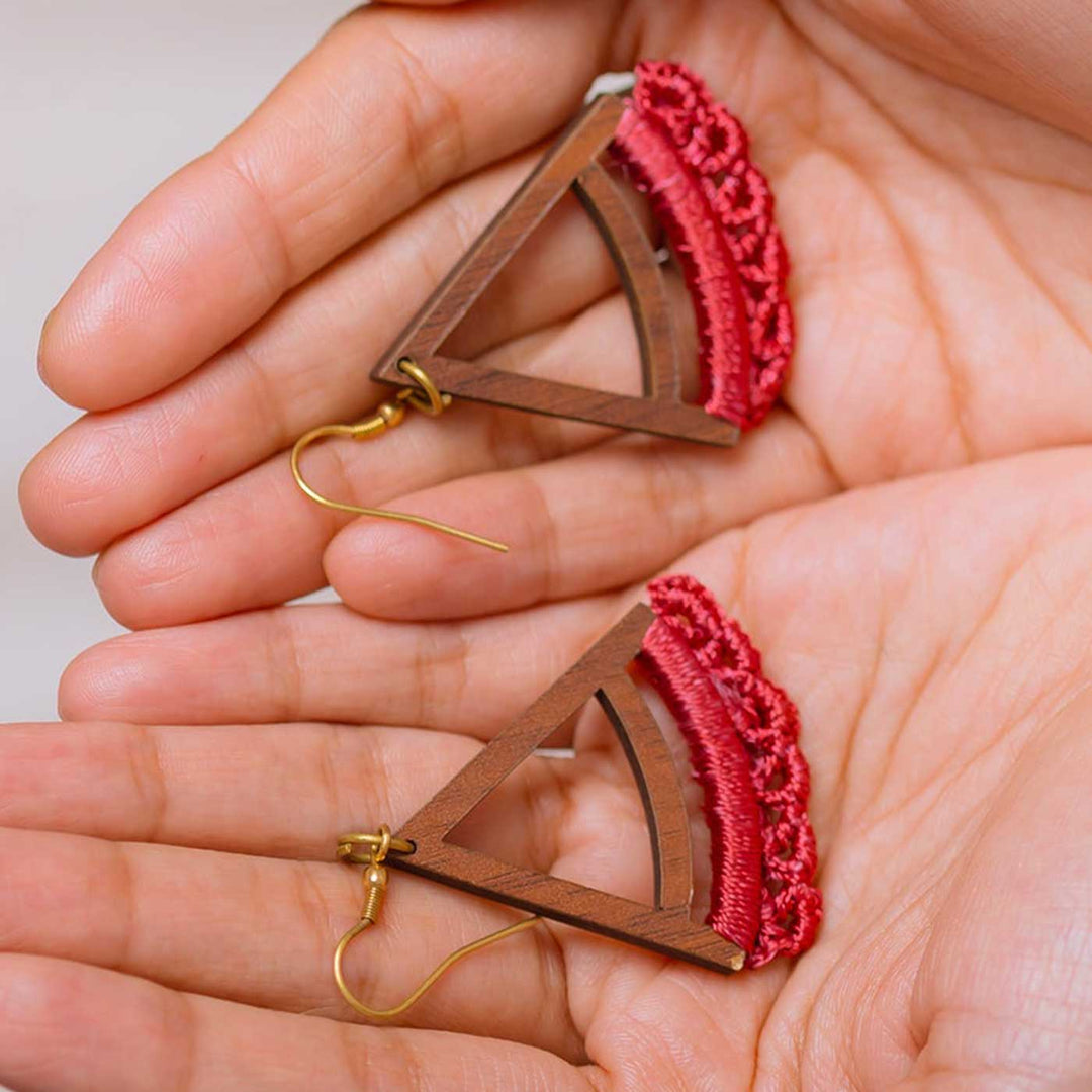 Handmade Crochet Red Pie Drop Earrings