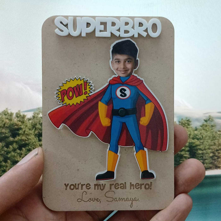 Photo Personalized Handmade Super Hero Theme Mdf Wood Fridge Magnet For Brother