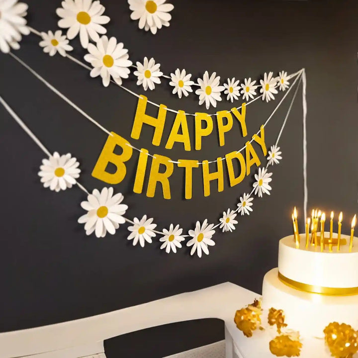 White Daisy Design Golden Paper Bunting