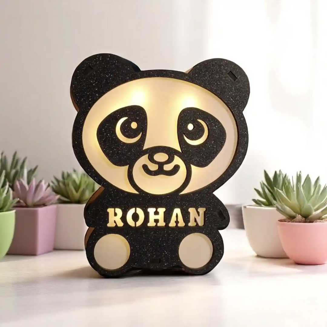 Personalized Panda Theme Wooden Table Lamp