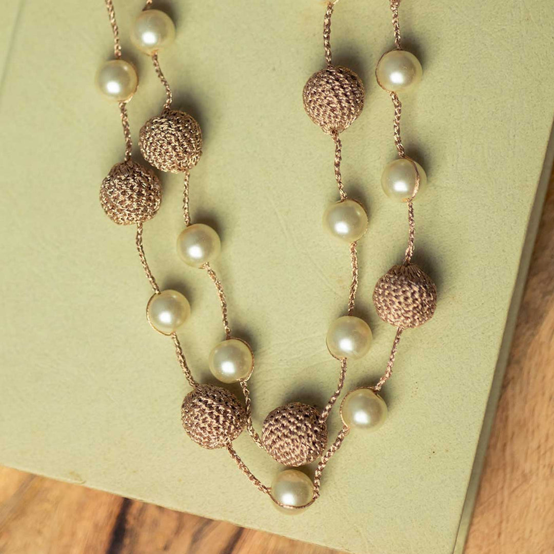 Handmade Crochet Rose Gold Nakshatra Pearl Necklace