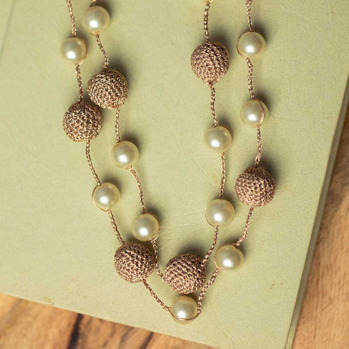 Handmade Crochet Rose Gold Nakshatra Pearl Necklace