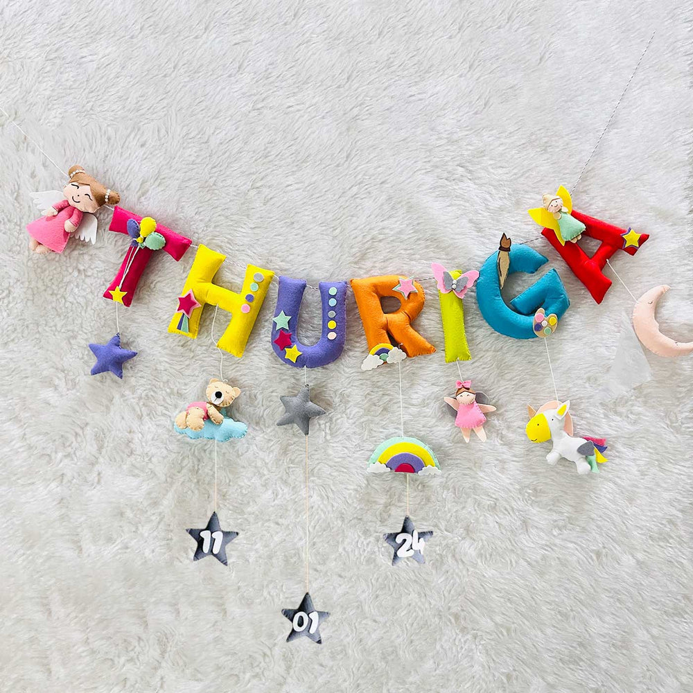 Handcrafted Personalized Doll And All Things Magical Bunting For Kids - Hanging Name Garland Display