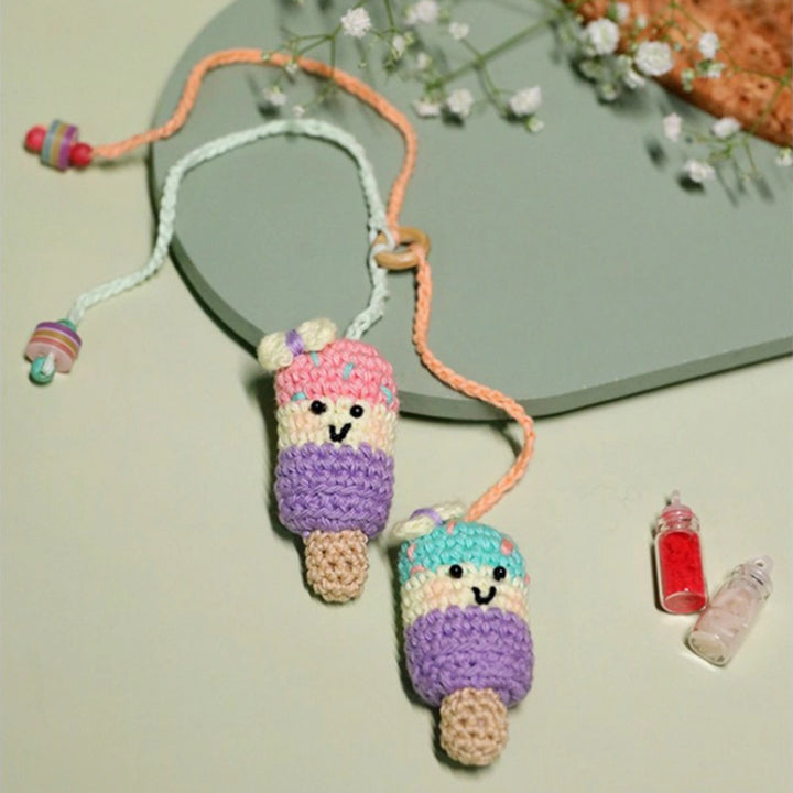 Handmade Crochet Popsicle Love Kids Lumba Rakhi For Girls With Roli Chawal - Two Crochet Popsicle Charms