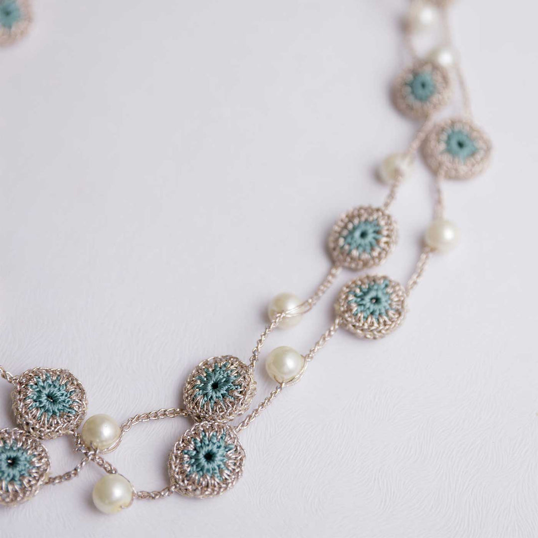 Handmade Crochet Rose Gold Mint Nakshatra Tikki Necklace