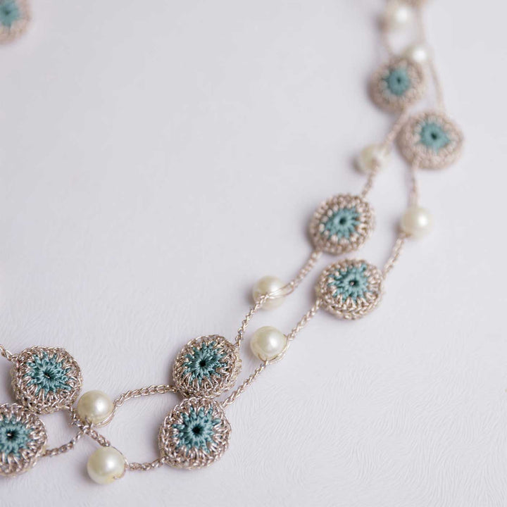 Handmade Crochet Rose Gold Mint Nakshatra Tikki Necklace