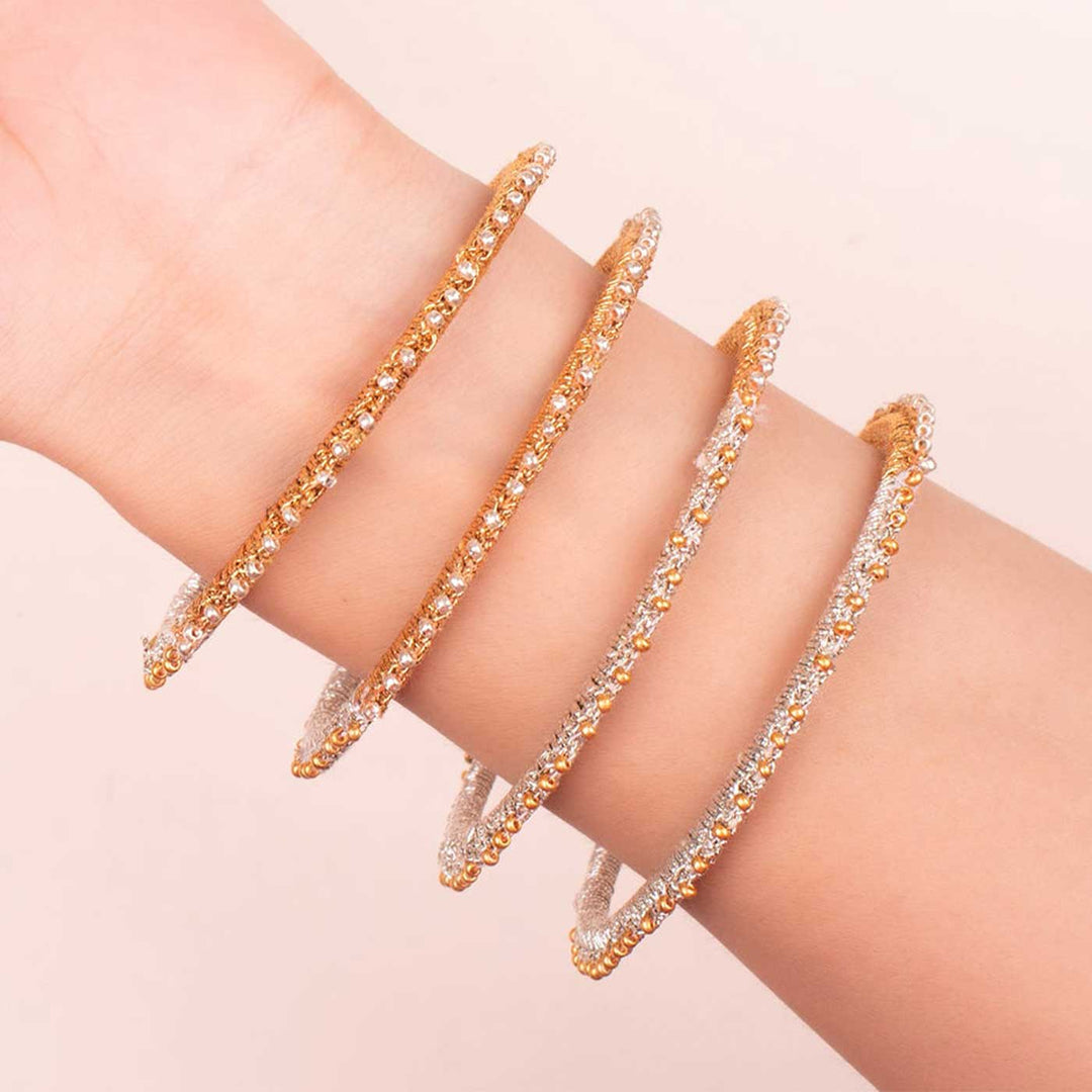 Handmade Crochet Bhommi Gold And Silver Bangles Set | Includes 4 Bangles And 1 Bracelete