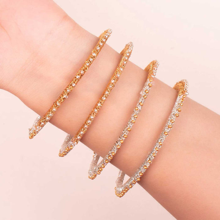 Handmade Crochet Bhommi Gold And Silver Bangles Set | Includes 4 Bangles And 1 Bracelete