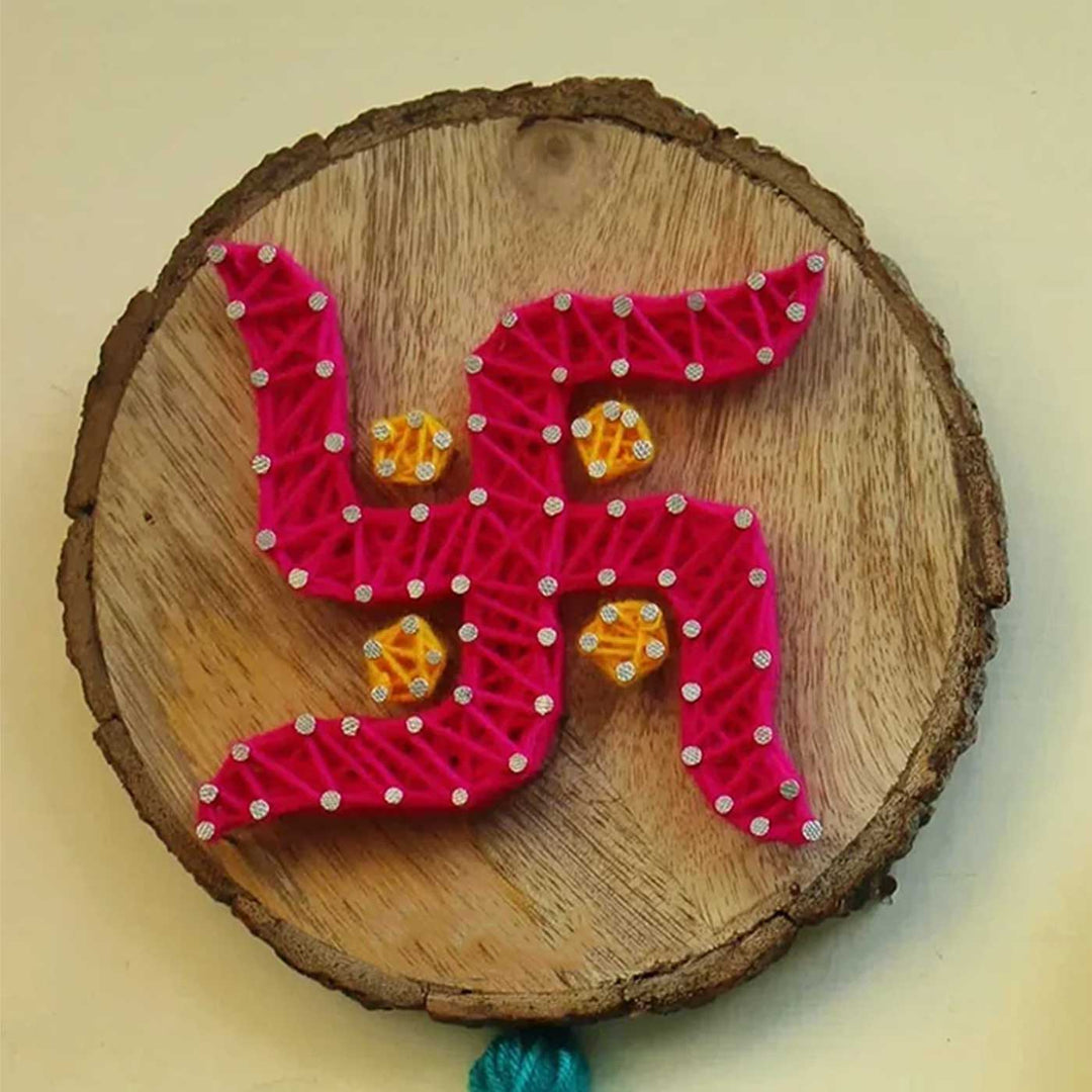 Handmade String Art Om & Swastik Design MDF Wood Decorative Plaque