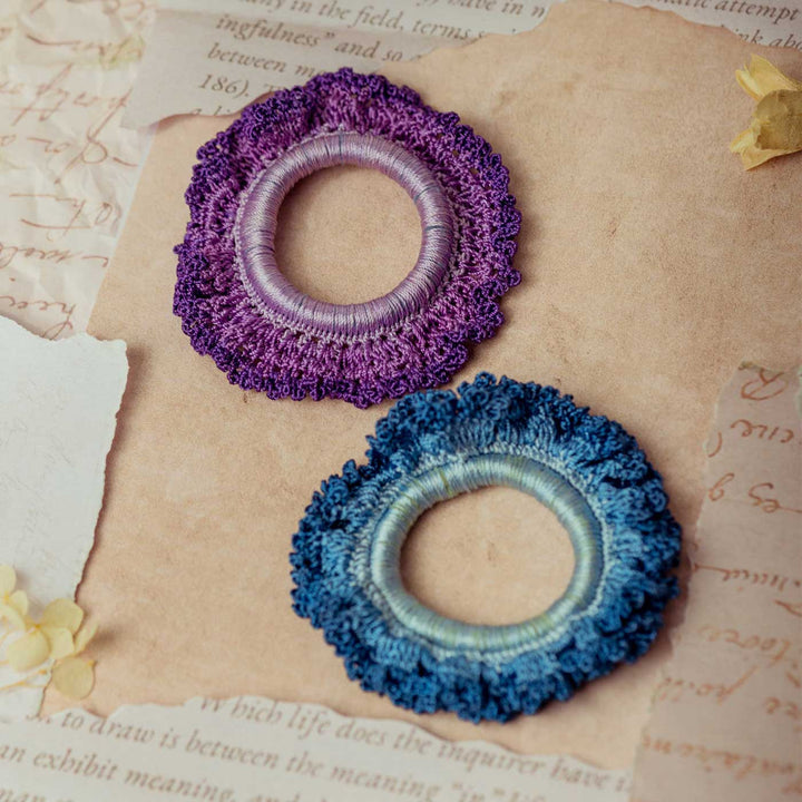 Handmade Crochet Guncha Purple Blue Ombre Bloom Scrunchie | Set Of 2