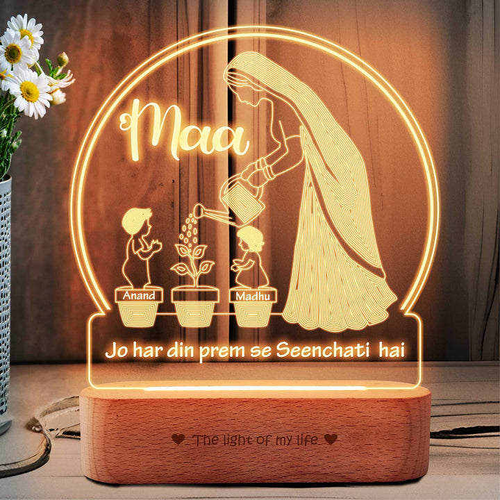 Personalized Mom The One Who Makes Life Bloom Theme Acrylic Lamp For Mothers