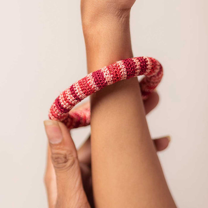 Handmade Crochet Rangat Red Striped Bangle