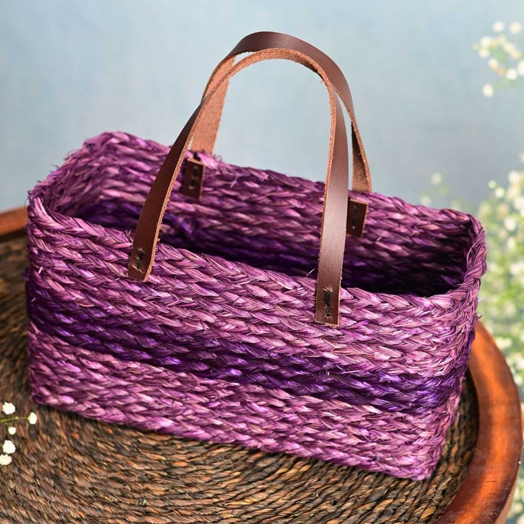 Handmade Grass Woven Single Striped Lavender Sabai Mesh Handbag
