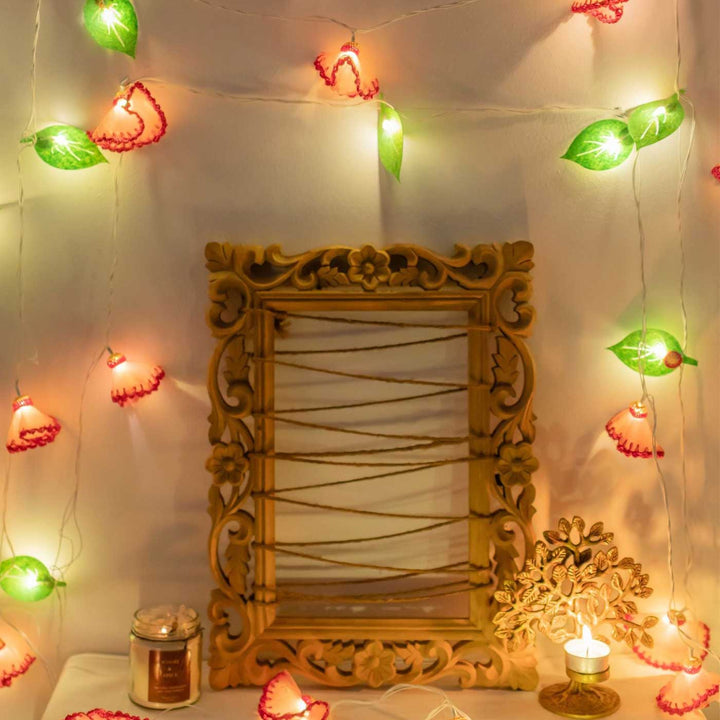 Handmade Crochet Meadow Red Floral Design Felt Fairy Light