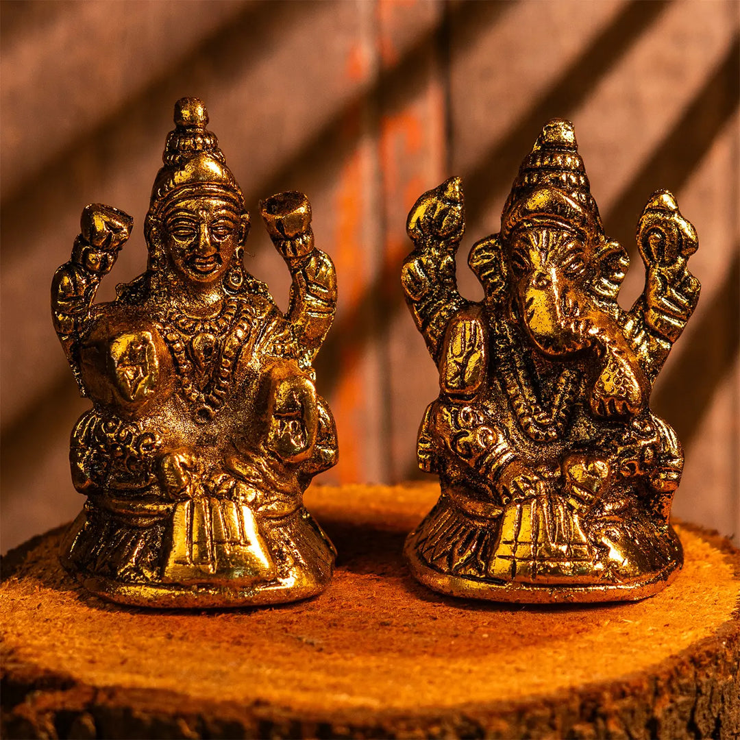 3 Inch | Antique Finish Lakshmi & Ganesha Idols