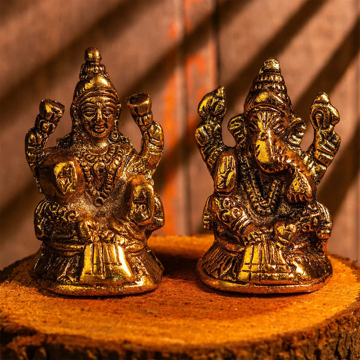 3 Inch | Antique Finish Lakshmi & Ganesha Idols