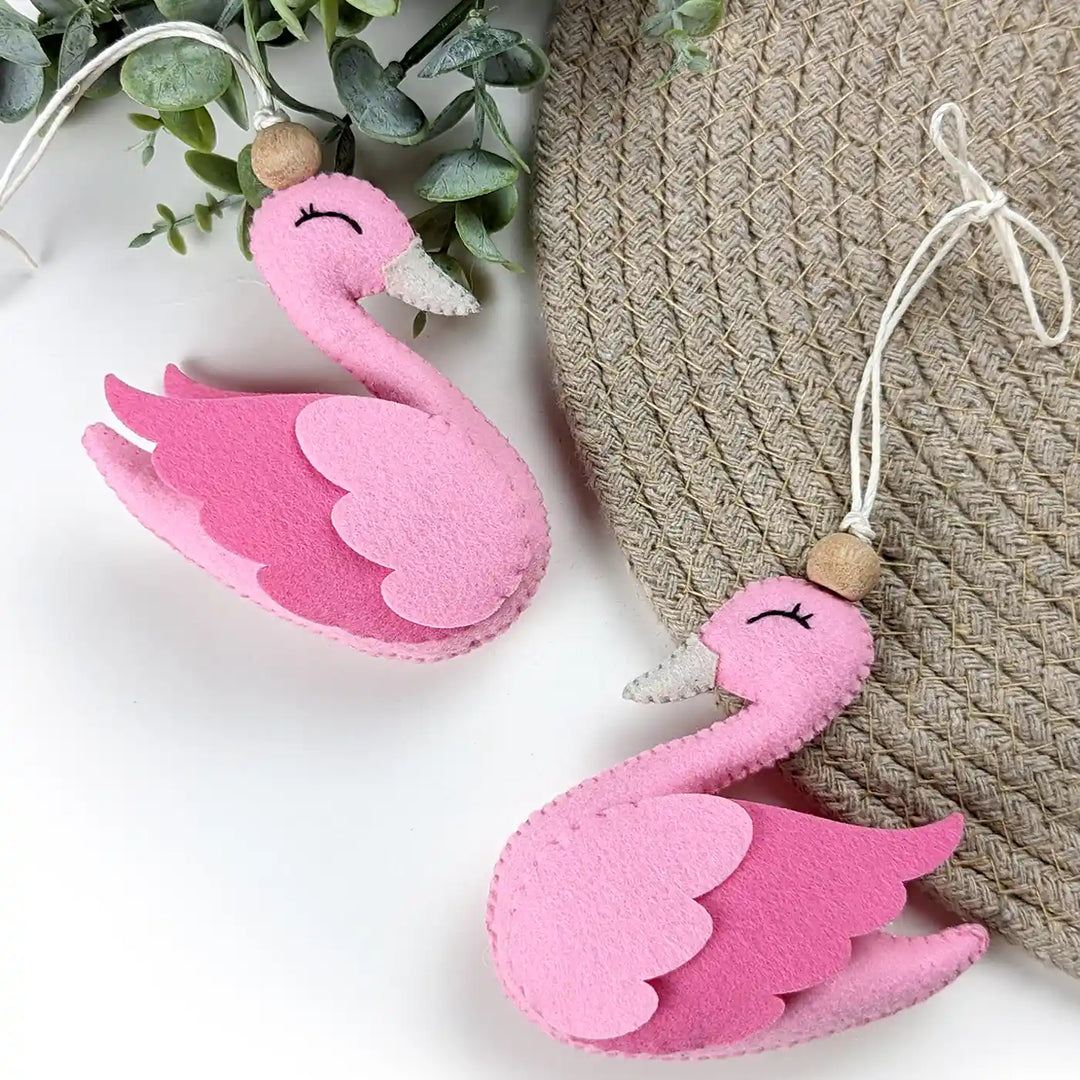Handmade Pink Swan Felt Hangings For Kids | Set Of 2