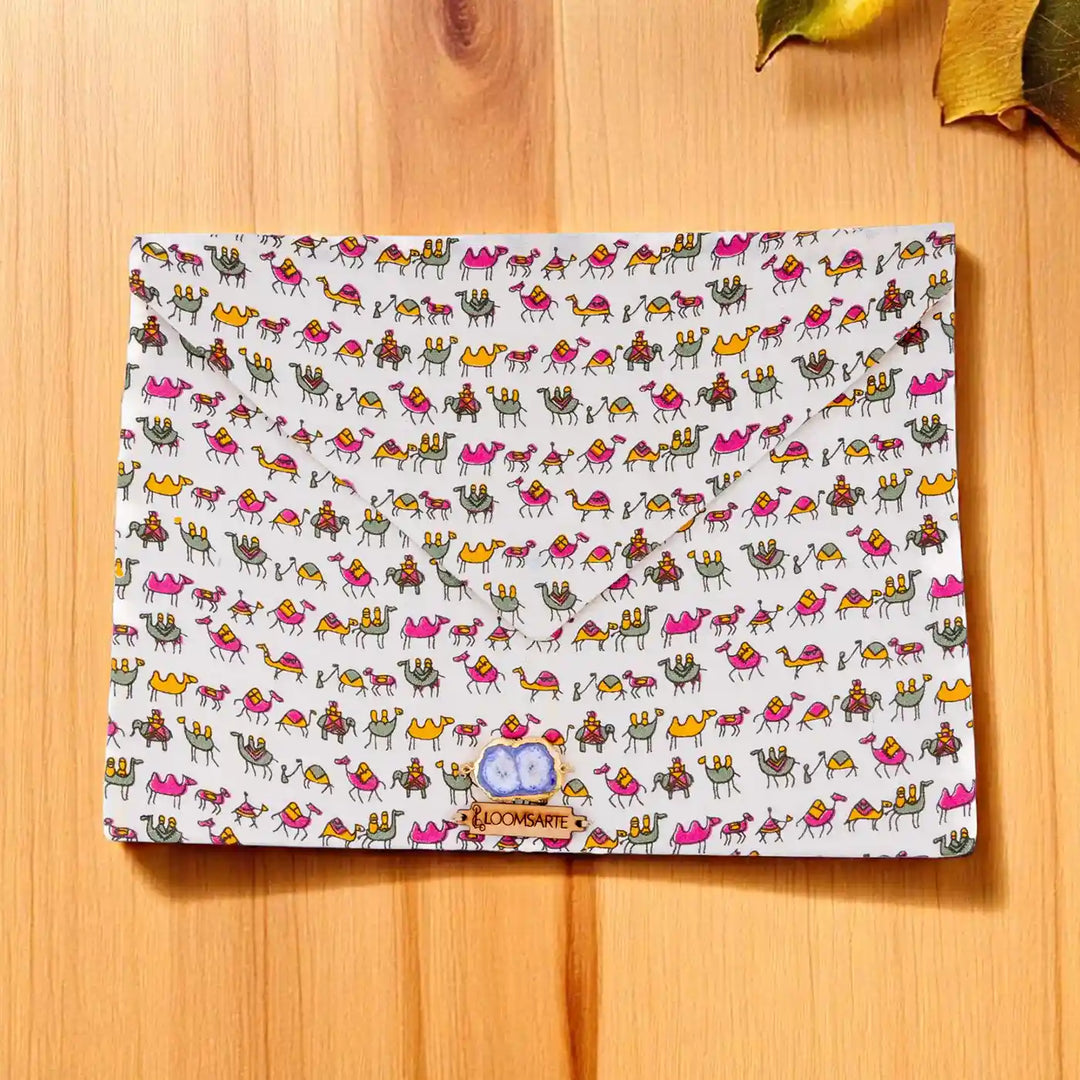 Zoo Print Cotton Ecofriendly iPad Envelope Sleeve With Agate| 12 x 9 inch