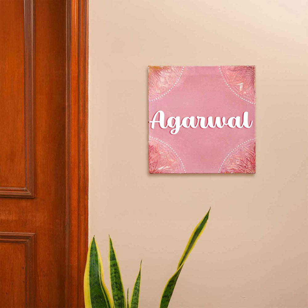 Personalized Pink Elegance Mdf Wood Name Plate - Mounted on Wall Near Door