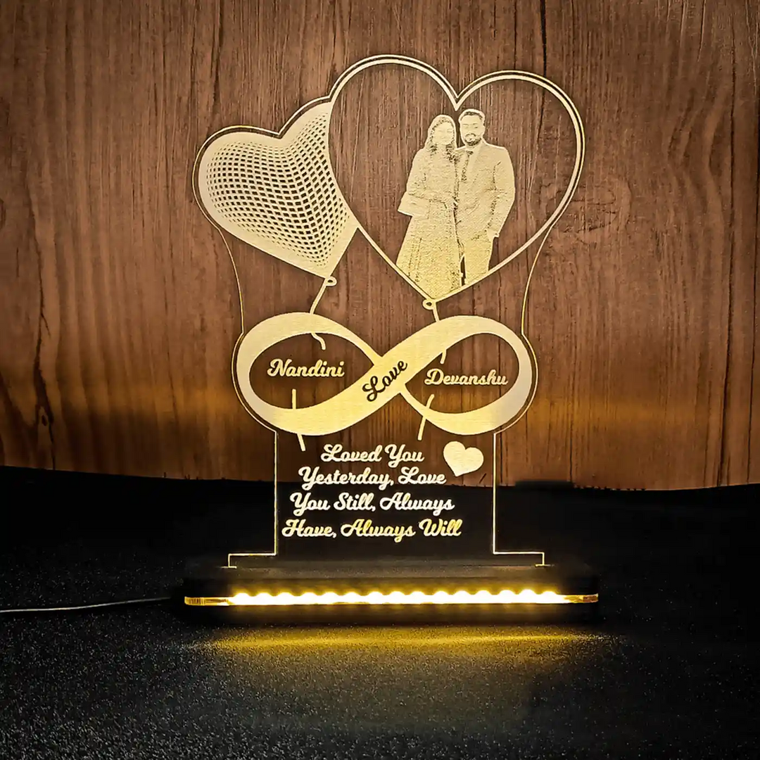 Photo Personalized Engraved Heart Theme Acrylic Table Lamp