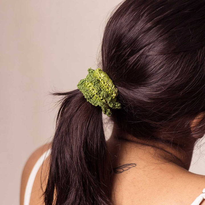 Handmade Crochet Guncha Green Blue Ombre Bloom Scrunchie | Set Of 2