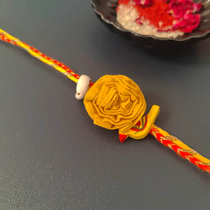 Handmade Yellow Chidiya Rakhi With Roli Chawal
