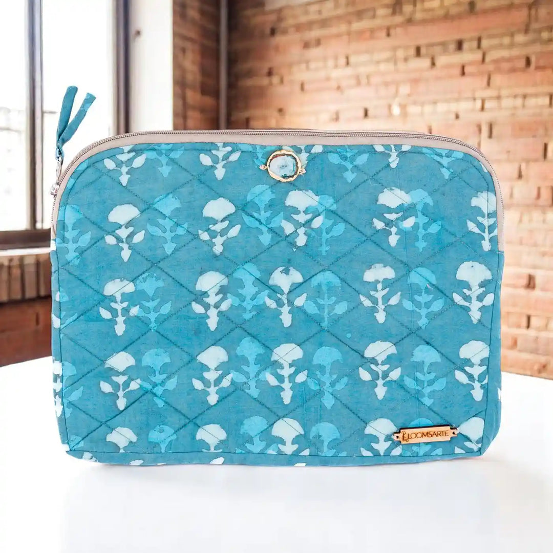 Green Lagoon Cotton Stylish & Durable Ecofriendly iPad Sleeve With Agate Accent | 12 x 9 inch