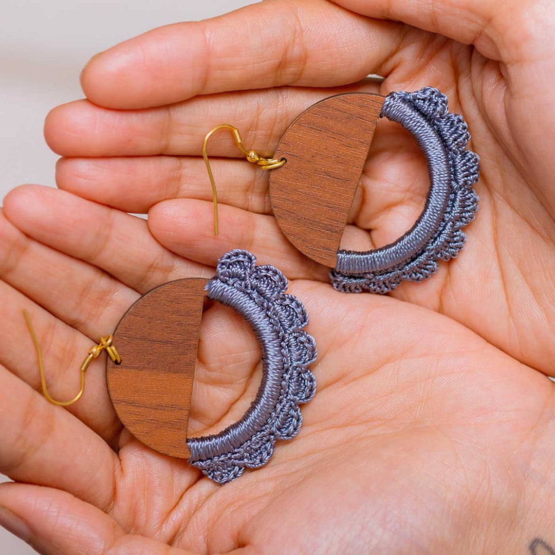 Handmade Grey Crescent Moon Design Earrings