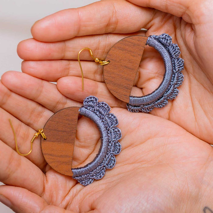 Handmade Grey Crescent Moon Design Earrings
