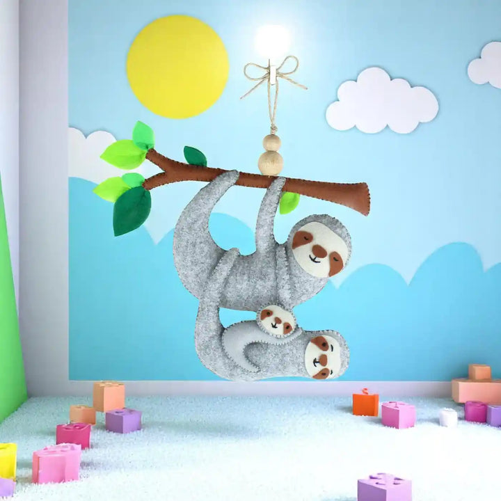 Handmade Sloth Family Felt Hanging For Kids