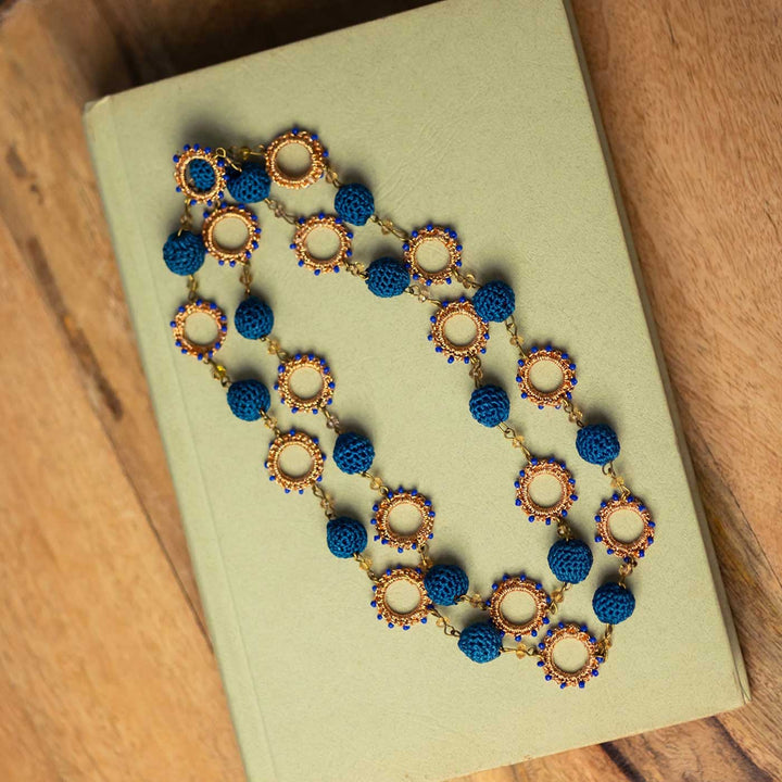 Handmade Crochet Cobalt Blue Metallic Cheer Necklace